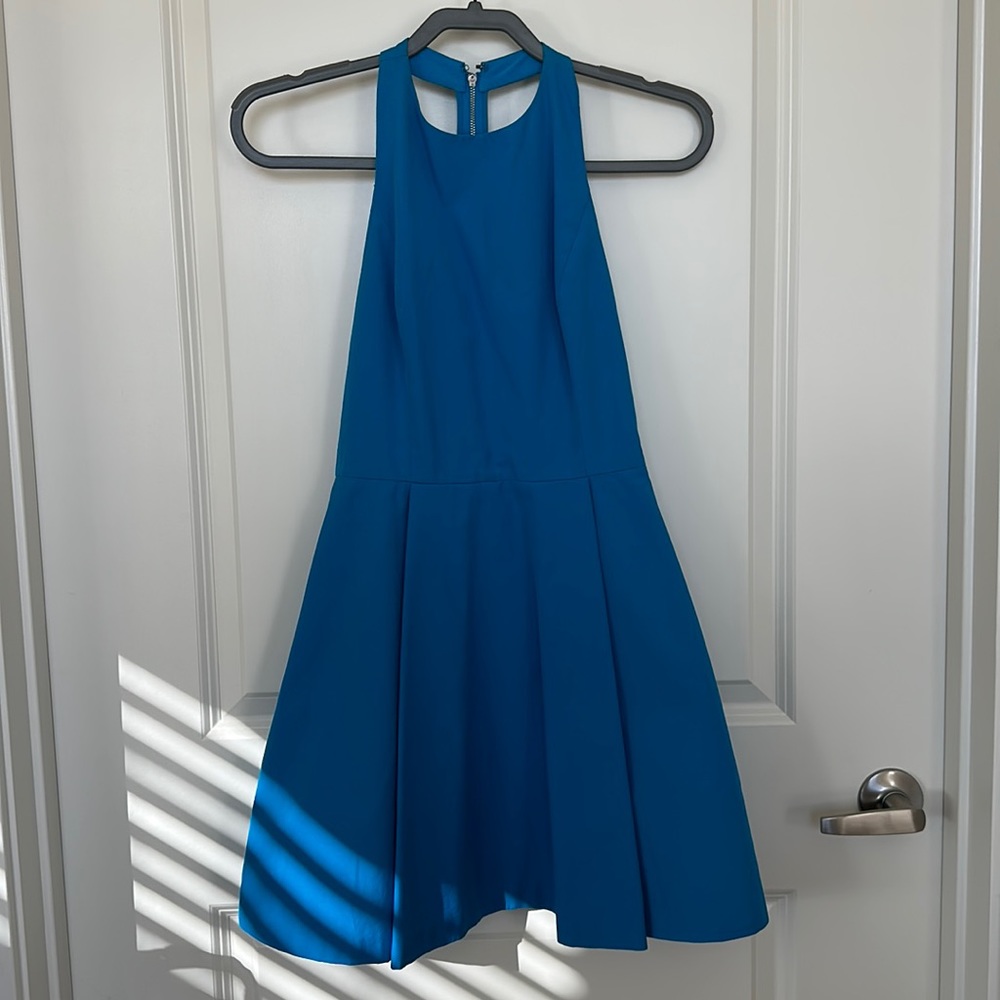 Alice + Olivia, blue fit & flare halter dress, size 2